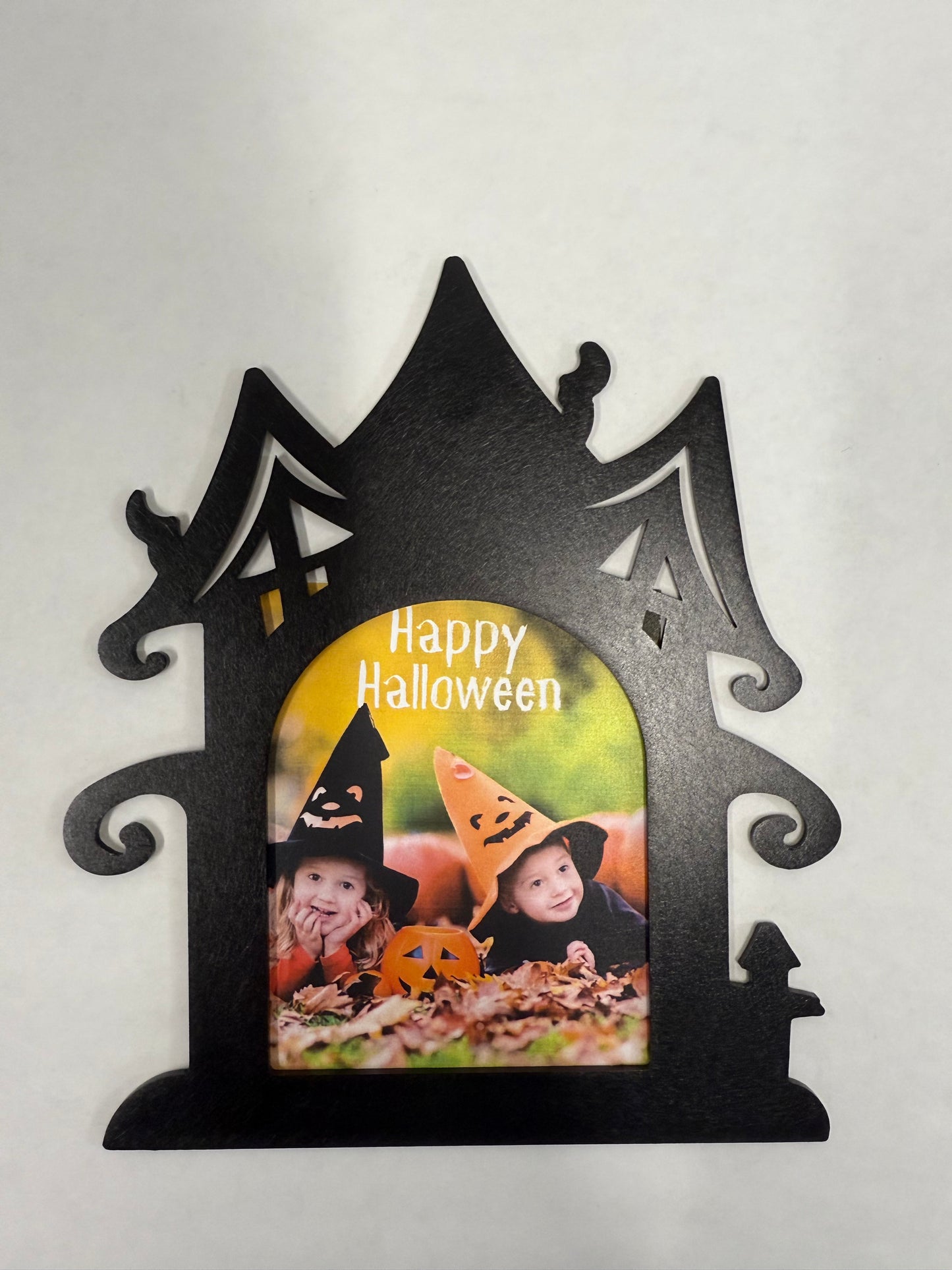 Halloween Metal Photo Frame Magnet: Spooky Tree, Haunted House & Pumpkin Shape Fridge Decor