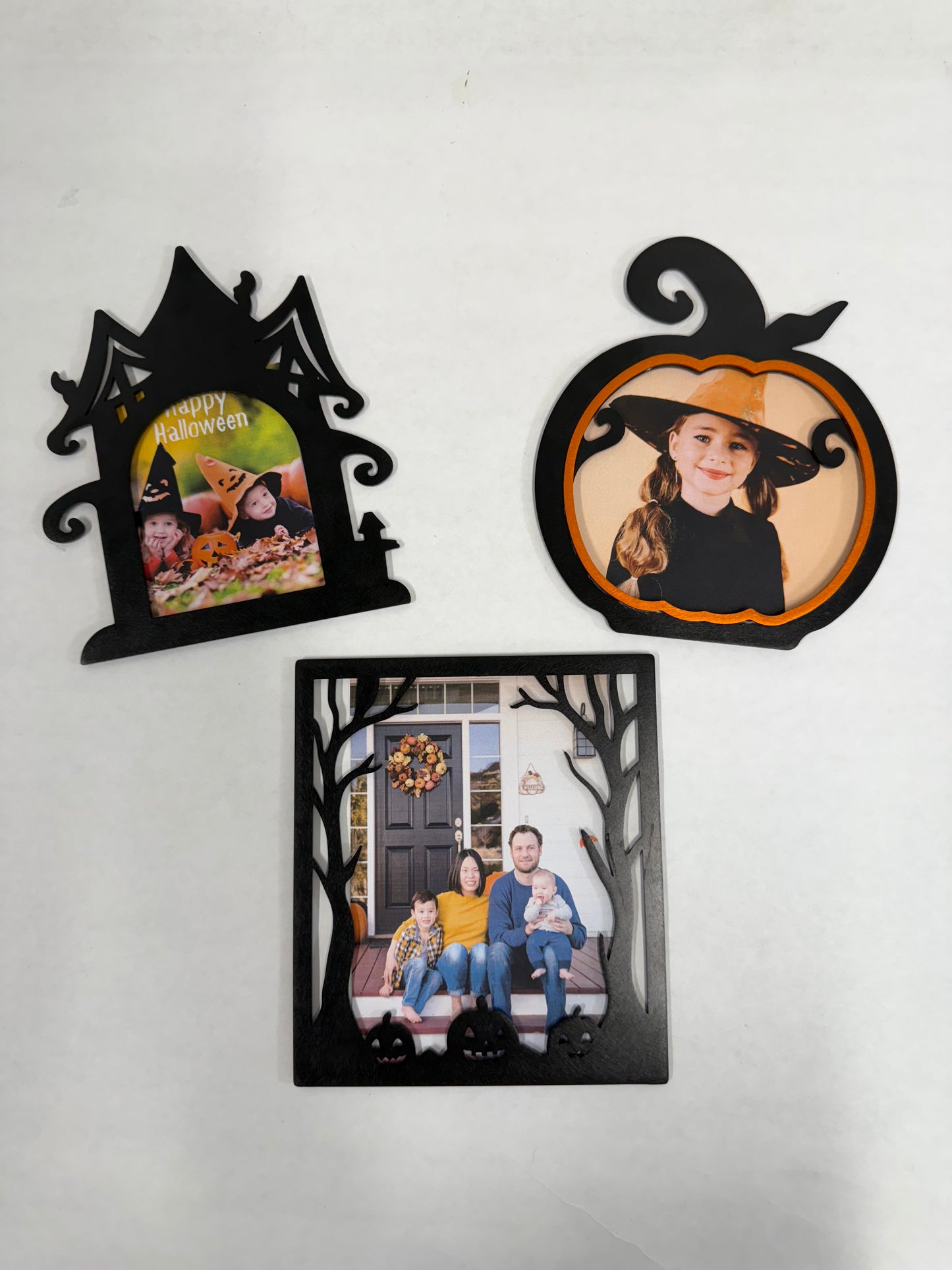 Halloween Metal Photo Frame Magnet: Spooky Tree, Haunted House & Pumpkin Shape Fridge Decor