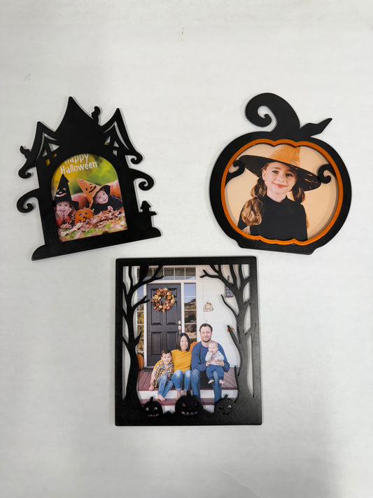 Halloween Metal Photo Frame Magnet: Spooky Tree, Haunted House & Pumpkin Shape Fridge Decor